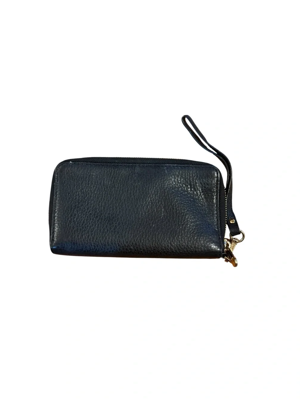 Michael Kors Black Leather Zip Wristlet with Gold MK Emblem